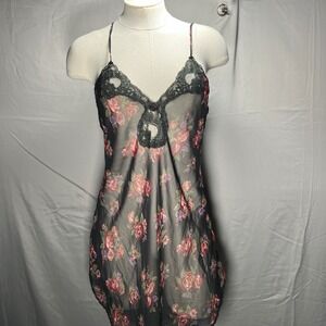 Deena Vintage Sheer Floral Rose‎ Lace Cami Slip Dress Womens S Romantic whimsy